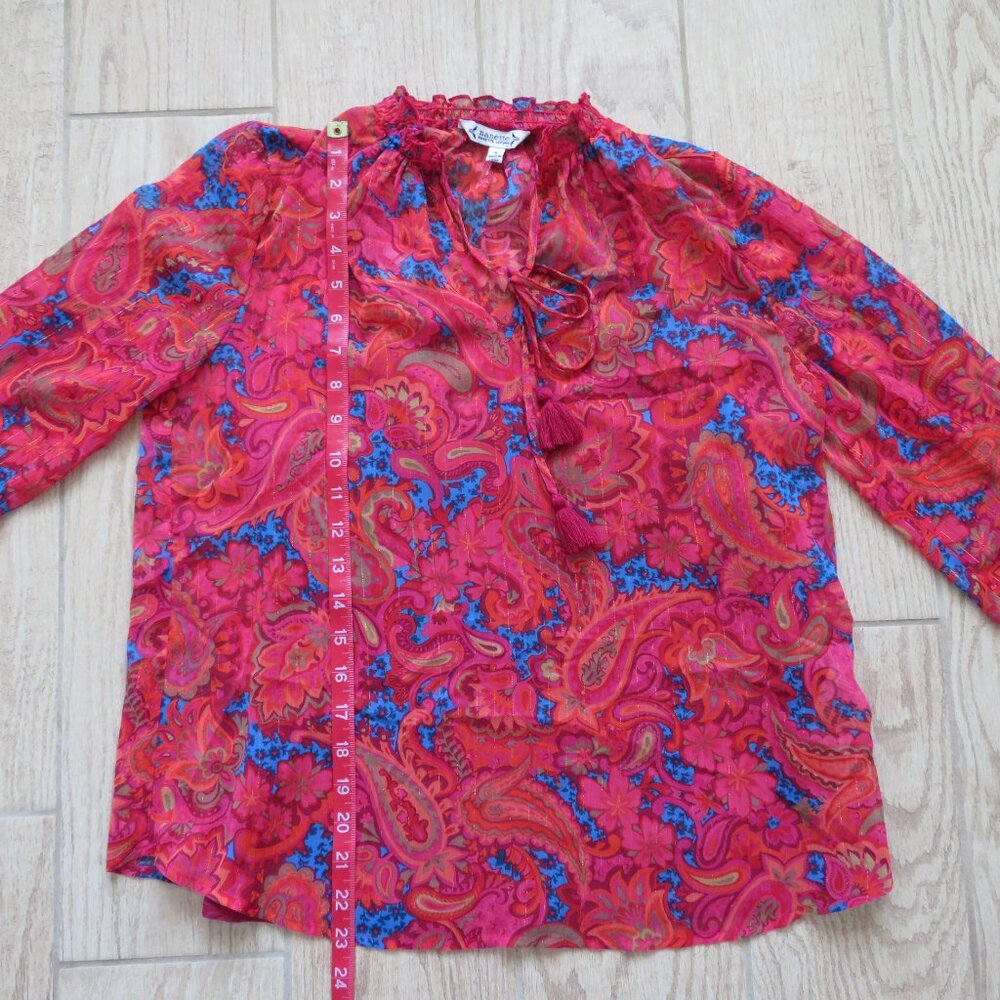 NWT Nanette Lepore Sheer Pink Paisley Floral Bohemian Pullover Blouse Size S - Picture 8 of 9